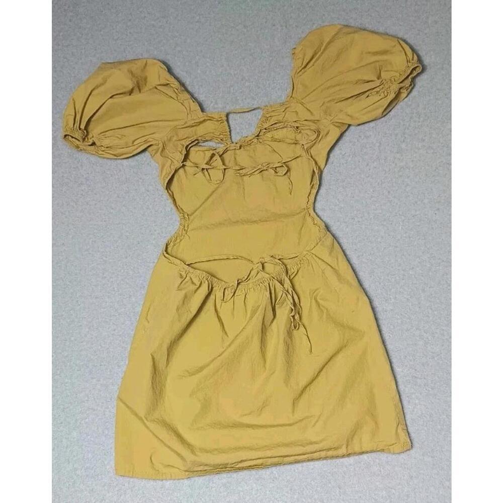 Nasty Gal Collection Puffed Sleeves Mini Dress Womens Size 2 Light Brown Open... - Picture 11 of 12